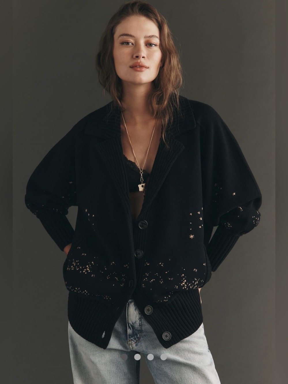 NWT By Anthropologie Collared V-
Neck Cardigan - Metallic Butterfly - Small